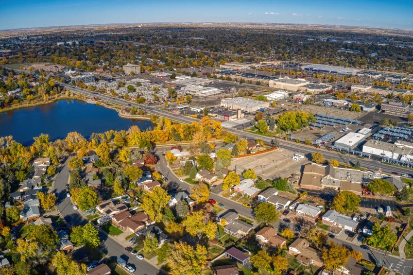 Aerial view of Thornton and the Denver area served by Ram Transmissions.